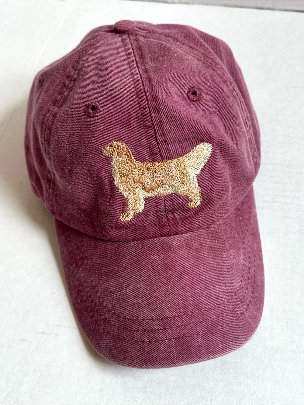 Adams Distressed Maroon Red Golden Retriever Dog Embroidered Baseball Cap Hat